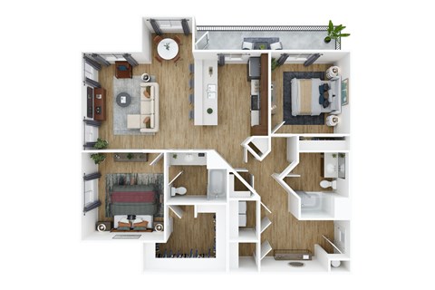 Floor plan for 2 beds, 2 baths, 1101 sqft